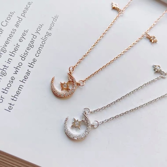 Moon and Stars Rhinestone Necklace - Picture 5 of 11